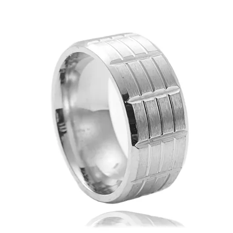 Herren Vintage Punk Edelstahl Bandring Minimalistisch Gebürstet Rechteckig Gittermuster Ring Gold Silber Schwarz Schmuck