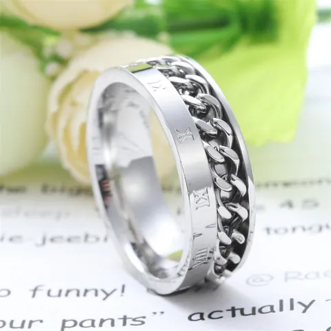 Anillo de Cadena Giratorio de Acero Inoxidable 316 Para Hombres Mujeres Números Romanos Grabados Spinner Ring Punk Retro Joyería Regalo
