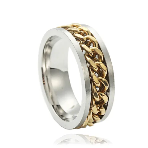 Anillo Giratorio de Acero Inoxidable 316 Con Eslabón Cubano Para Hombre Mujer Punk Retro Locomotora Anillo de Banda Giratorio Joyería de Moda