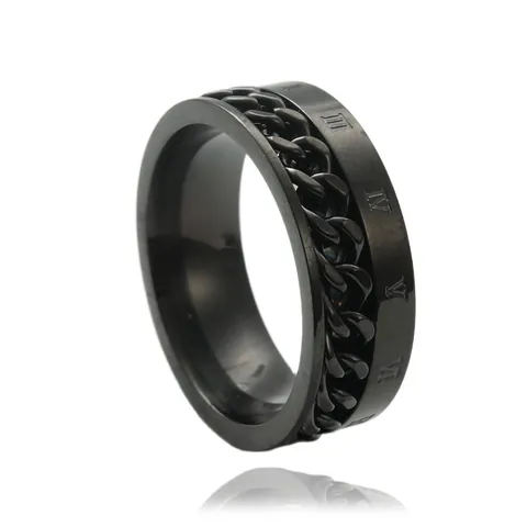 Anillo de Cadena Giratorio de Acero Inoxidable 316 Para Hombres Mujeres Números Romanos Grabados Spinner Ring Punk Retro Joyería Regalo