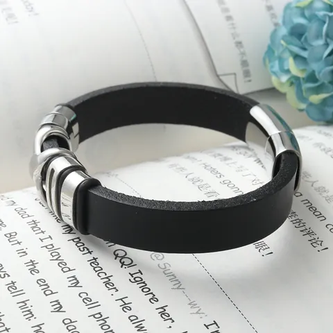 Men's Fashion Stainless Steel Leather Bracelet Black X Cross Geometric Charm Cuff Bracelet Magnetic Clasp Hand Jewelry Gift