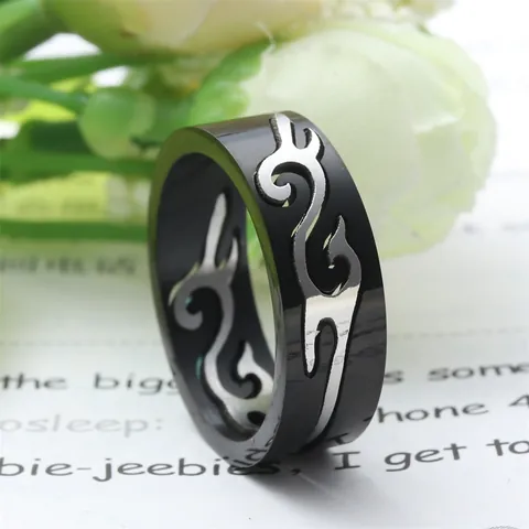 Punk Stainless Steel Hollow Flame Ring For Men Women Black Silver Tribal Totem Gothic Hip Hop Finger Band Jewelry