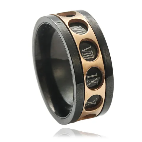 Rotatable Roman Numeral Hollowed Ring 316 Stainless Steel Black Rose Gold Spinner Band Industrial Fashion Jewelry For Men