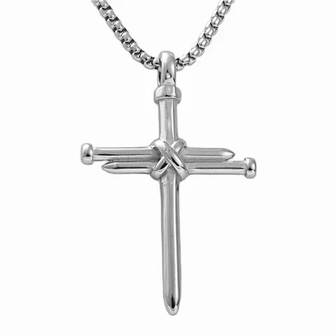 Vintage Punk Stainless Steel Nail Cross Pendant Necklace For Men Women Industrial Style Religious Jewelry Long Box Chain