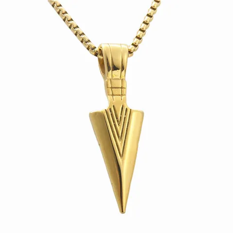 Punk Stainless Steel Arrowhead Pendant Necklace For Men Vintage Spearhead Geometric Box Chain Hip Hop Street Jewelry