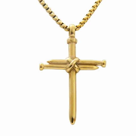 Vintage Punk Stainless Steel Nail Cross Pendant Necklace For Men Women Industrial Style Religious Jewelry Long Box Chain