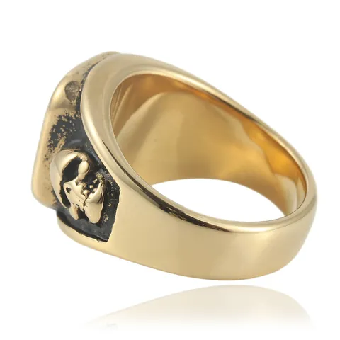 Punk Stainless Steel Skull Ring Vintage Square Cubic Zirconia Inlaid Men Gothic Rock Finger Jewelry Gold Silver Color