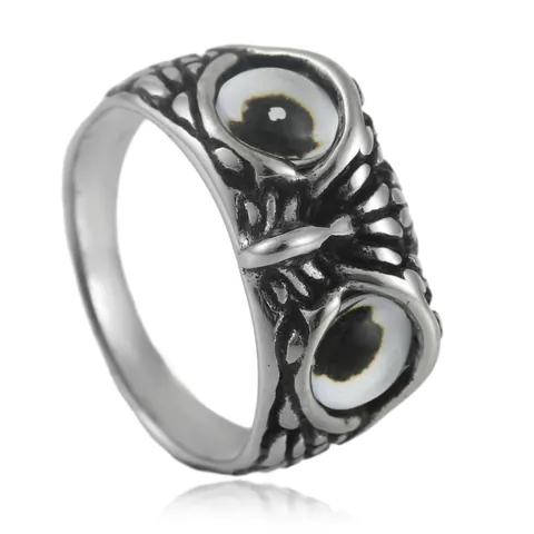 Vintage Stainless Steel Owl Ring For Men Punk Gothic Owl Eye Ring With Colored Stone Retro Animal Finger Ring Jewelry Gift