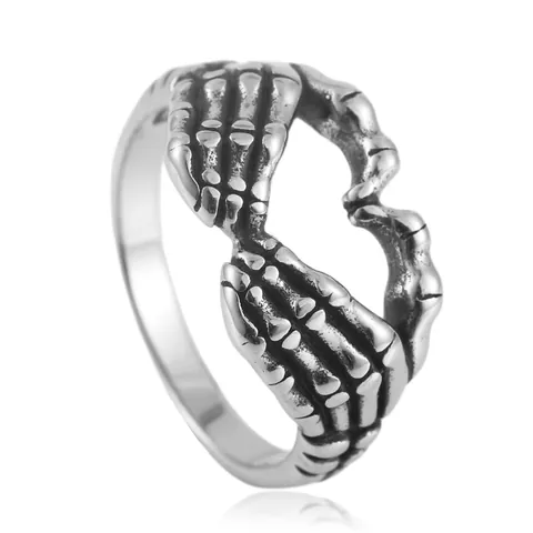 Punk Skeleton Hand Heart Ring Titanium Steel Stainless Steel Gothic Retro Skull Finger Ring For Men Women Personality Jewelry