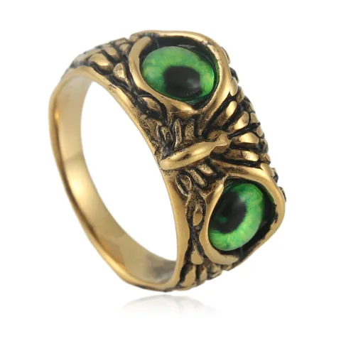 Vintage Stainless Steel Owl Ring For Men Punk Gothic Owl Eye Ring With Colored Stone Retro Animal Finger Ring Jewelry Gift