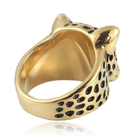 Vintage Leopard Head Titanium Steel Ring Punk Animal Pattern Gold Silver Polished Biker Ring For Men Women Hip Hop Jewelry