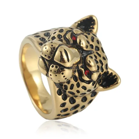 Vintage Leopard Head Titanium Steel Ring Punk Animal Pattern Gold Silver Polished Biker Ring For Men Women Hip Hop Jewelry