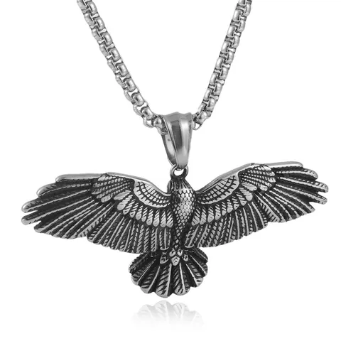 Retro Edelstahl Adler Anhänger Halskette Für Herren Punk Stil Box Kette Vergoldet Feder Detail Schmuck Geschenk