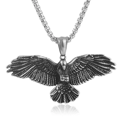 Retro Edelstahl Adler Anhänger Halskette Für Herren Punk Stil Box Kette Vergoldet Feder Detail Schmuck Geschenk
