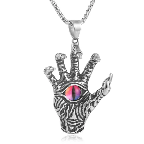 Gothic Titanium Steel Demon Claw Pendant Necklace Distressed Evil Eye Hand Pendant For Men Women Punk Hip Hop Jewelry Gift