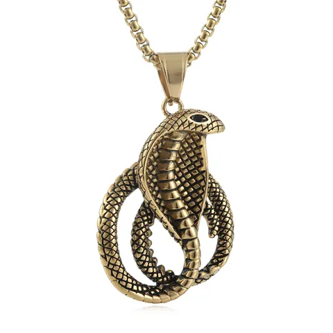 Collana Punk Gotica con Pendente Re Cobra Uomo in Acciaio Inossidabile Retro Oro Argento Gioielli Animali Con Catena Perle Quadrate