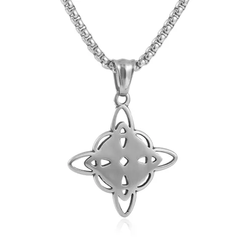 Vintage Stainless Steel Celtic Witch Knot Pendant Necklace Retro Geometric Protection Jewelry For Men Women Punk Box Chain Necklace