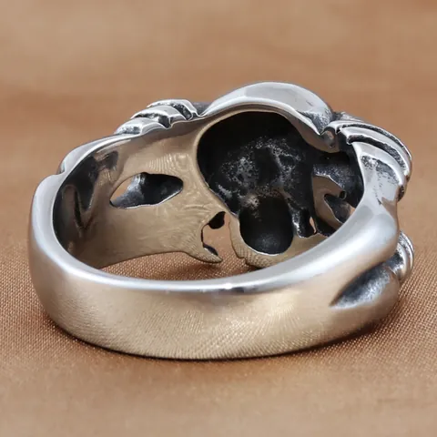 Vintage 316 Stainless Steel Skull Ring Gothic Punk Rock Ghost Head Claw Ring With Red Blue Green Eyes For Men Jewelry