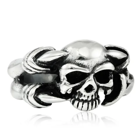 Vintage 316 Stainless Steel Skull Ring Gothic Punk Rock Ghost Head Claw Ring With Red Blue Green Eyes For Men Jewelry