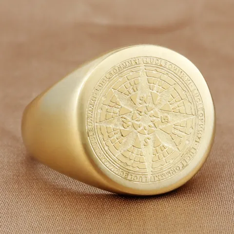 Anello a Sigillo con Bussola da Uomo in Acciaio Inossidabile 316 Opaco Punk Ottogramma Stella Gioielli Nautici Retro