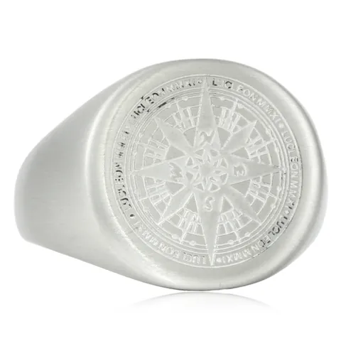 Anello a Sigillo con Bussola da Uomo in Acciaio Inossidabile 316 Opaco Punk Ottogramma Stella Gioielli Nautici Retro