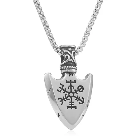 Collar con Colgante de Punta de Flecha de Brújula Vikinga Vintage para Hombre Acero Inoxidable Punk Gótico Joyería Color Plata