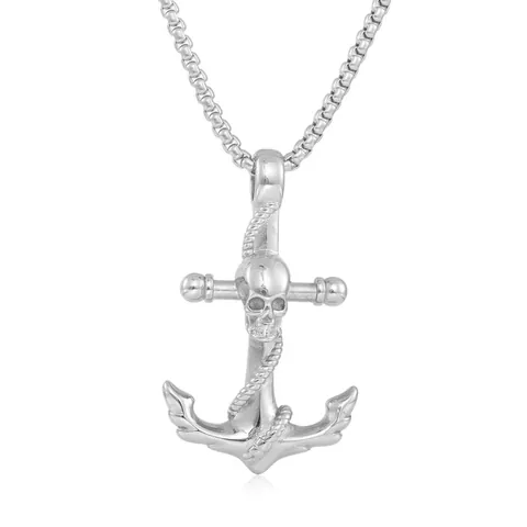 Vintage Punk Stainless Steel Skull Anchor Pendant Necklace Gothic Nautical Jewelry For Men Women With Box Chain Gift