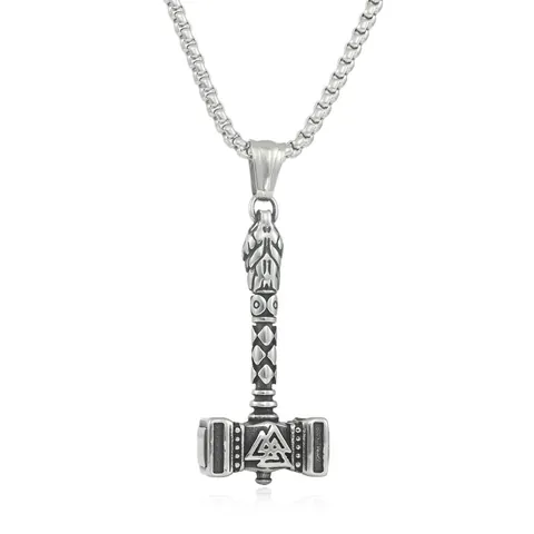 Viking Mjolnir Thor Hammer Pendant Necklace Stainless Steel Valknut Rune Nordic Knot Punk Jewelry For Men Women