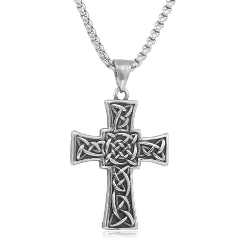 Vintage Stainless Steel Celtic Knot Cross Pendant Necklace With Evil Eye Dragon Eye Gothic Punk Jewelry For Men Women