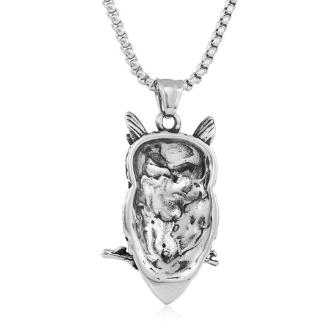 Vintage Punk Stainless Steel Owl Skull Pendant Necklace For Men Women Gothic Animal Bird Skeleton Jewelry Accessory