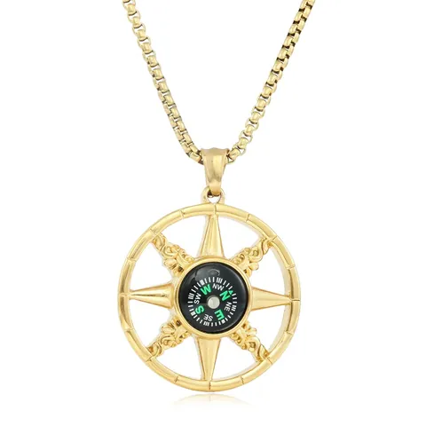 Collana con Pendente Bussola in Acciaio Inossidabile Vintage Punk Stella a Otto Punte Vuota Gioielli Uomo Donna Regalo