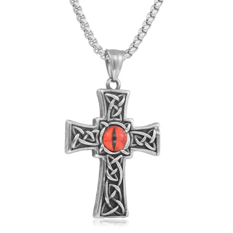 Vintage Stainless Steel Celtic Knot Cross Pendant Necklace With Evil Eye Dragon Eye Gothic Punk Jewelry For Men Women