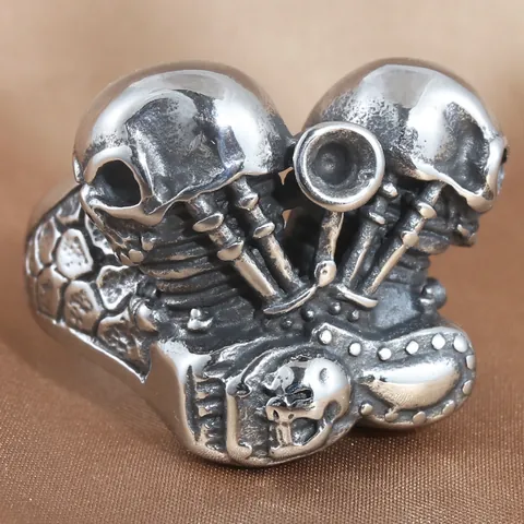Vintage Gotische Schedel Ring Voor Heren Titanium Staal Punk Biker Motor Ring Heavy Metal Industrieel Sieraad