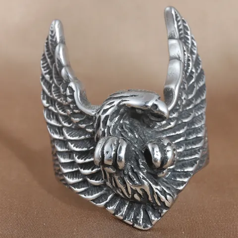 Men Vintage Titanium Steel Eagle Ring Retro Punk Animal Wing Biker Antique Silver Finger Band Jewelry Accessory Gift