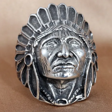 Vintage Titanium Steel Indian Chief Skull Ring For Men Punk Rock Stainless Steel Biker Ring Tribal Retro Jewelry Finger Band