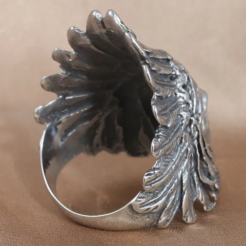 Vintage Indian Chief Head Ring Titanium Steel Punk Tribal Warrior Feather Headdress Finger Jewelry For Men Retro Accessory