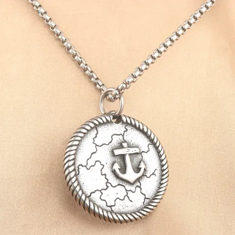 Vintage Punk Stainless Steel Skull Anchor Octopus Pendant Necklace Gothic Nautical Round Medal For Men Women Jewelry