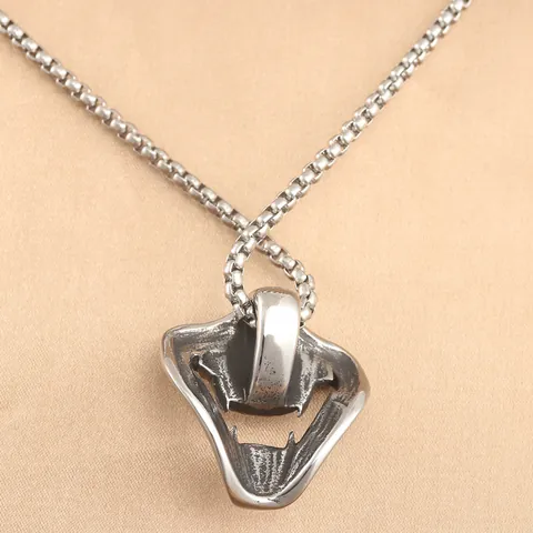 Punk Vintage Stainless Steel Hannya Mask Fang Pendant Necklace For Men Women Two-tone Gold Silver Demon Ghost Neck Jewelry Gift