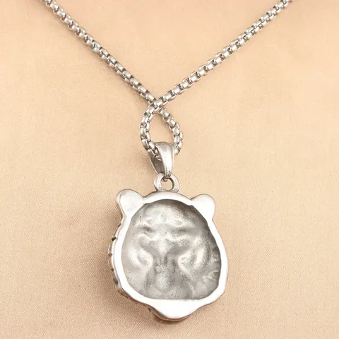 Vintage Punk Stainless Steel Tiger Head Pendant Necklace Two Tone Gold Silver Animal Totem Biker Jewelry For Men Women