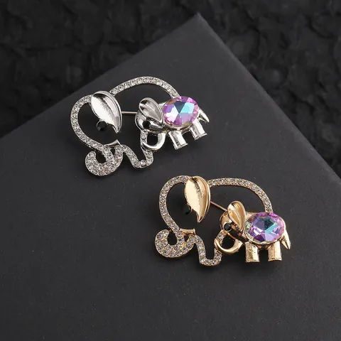 Elegant Elephant Brooch Zinc Alloy Rhinestone Hollow Animal Pin Jewelry For Women Dress Accessories Gold Silver Gemstone