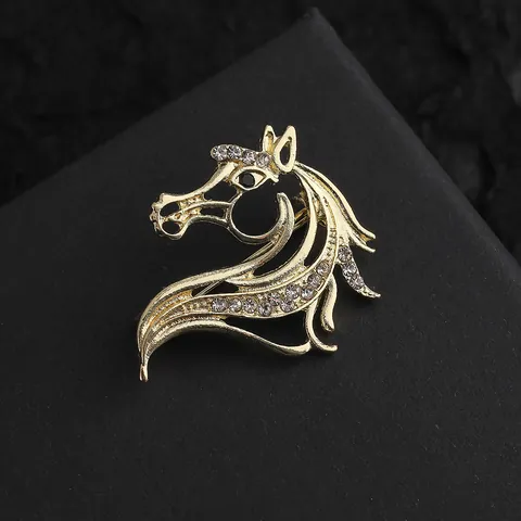 Vintage Horse Head Brooch Rhinestone Inlaid Zinc Alloy Animal Pin For Unisex Suit Coat Decoration Fashion Jewelry Gift