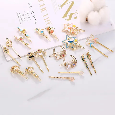 Fermaglio per Capelli in Lega Smaltata Animali Stella Luna per Donna Ragazze Unicorno Gatto Coniglio Fiore Perla Artificial Strass