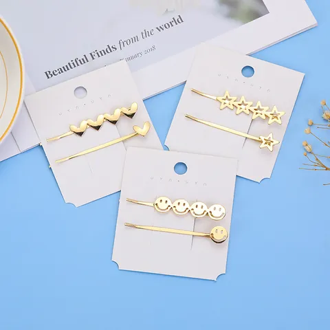Set Fermagli per Capelli in Lega di Zinco Oro Minimalista Carino Stella Cuore Faccina Sorridente Forcine per Donna Gioielli per Capelli