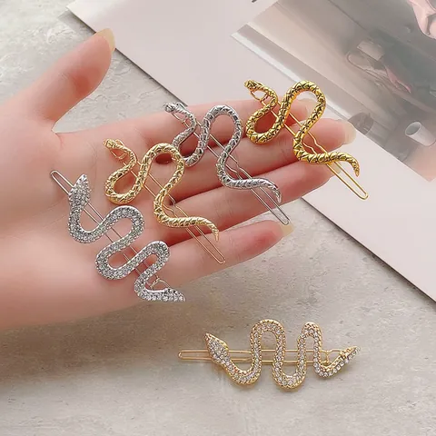 Pinza de Pelo con Forma de Serpiente de Aleación Vintage con Diamantes de Imitación para Mujer Pasador Lateral de Metal Dorado Plateado Accesorios de Peluquería