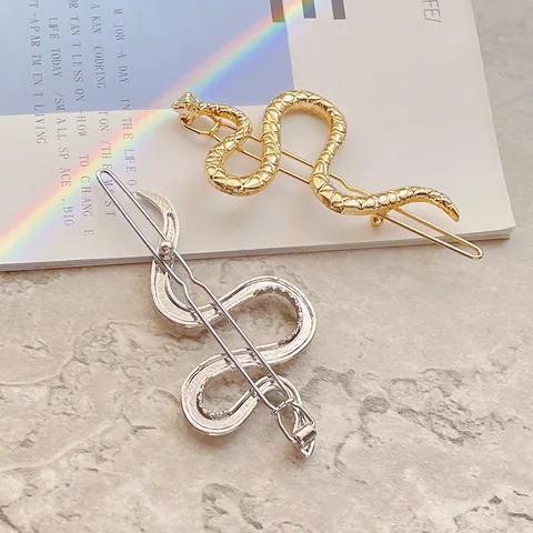 Pinza de Pelo con Forma de Serpiente de Aleación Vintage con Diamantes de Imitación para Mujer Pasador Lateral de Metal Dorado Plateado Accesorios de Peluquería