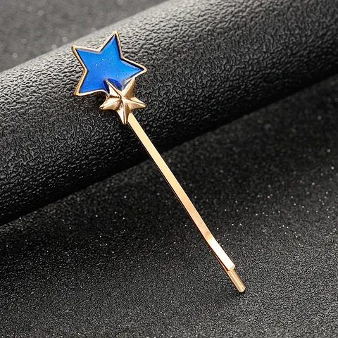 Sweet Japanese Style Star Hair Clip For Women Gold Alloy Blue Glitter Oil Dripping Bobby Pin Side Clip Hair Accessories