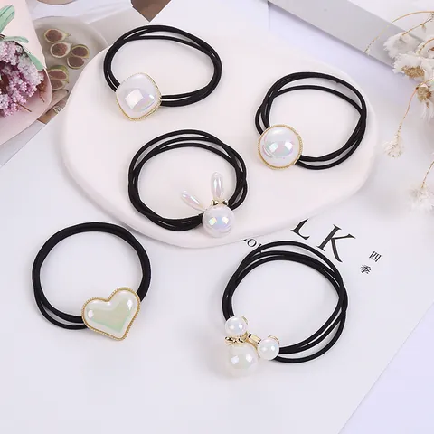 Irisierende Künstliche Perle Herz Hase Haargummis Koreanische Hohe Elastizität Scrunchie Eleganter Pferdeschwanzhalter Mode Haarschmuck Für Damen Mädchen