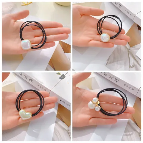 Irisierende Künstliche Perle Herz Hase Haargummis Koreanische Hohe Elastizität Scrunchie Eleganter Pferdeschwanzhalter Mode Haarschmuck Für Damen Mädchen