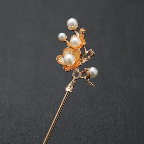 Vintage Κινεζικό Στυλ Hair Stick από Κράμα Με Κομψό Άνθος Δαμασκηνιάς Και Ψεύτικο Μαργαριτάρι Ρετρό Φουρκέτα για Γυναίκες Hanfu