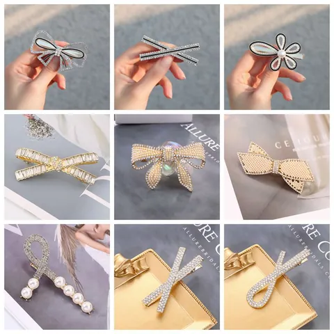 Elegante Juego de Pinzas para el Cabello de Aleación Mujer Perla Artificial de Imitación Strass Lazo Cola de Pez Accesorios